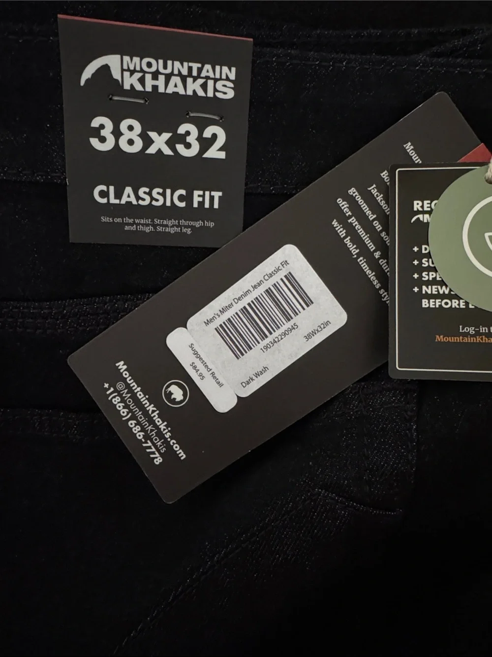 38x32 Mountain Khakis Miter Denim Jean Classic Fit in Dark Wash